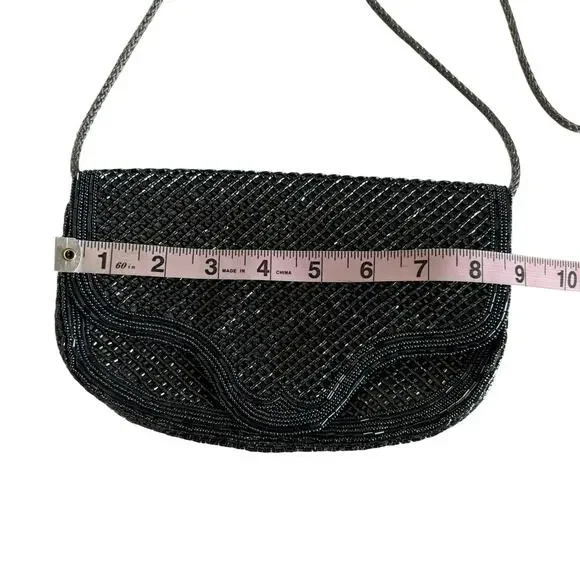 Vintage Black & Gunmetal Gray Beaded Glam Bag Purse - Picture 3 of 5